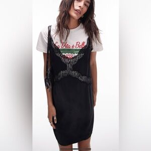 Sexy TopShop Lace Black Mini Dress Silk Size 2